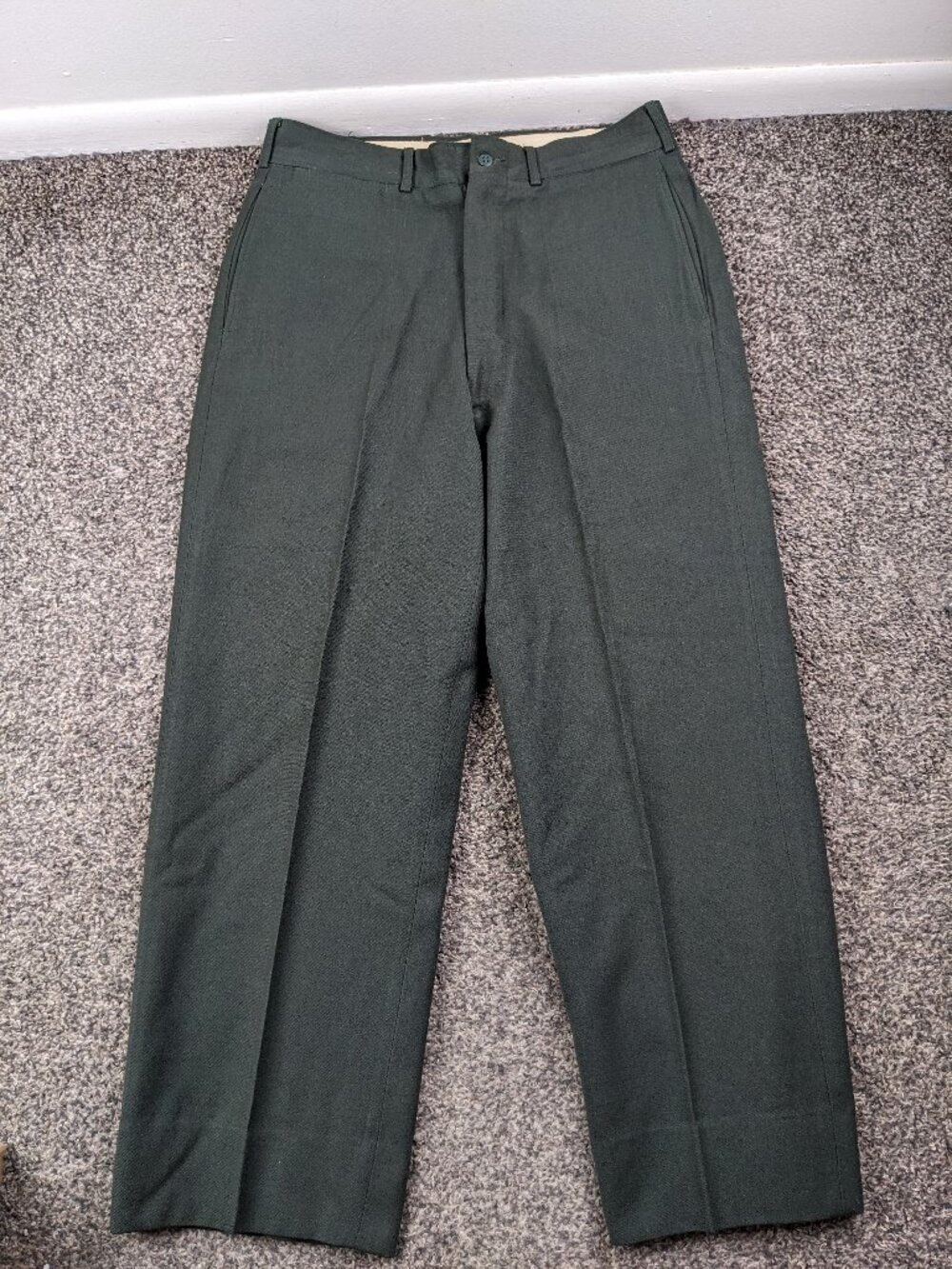 Vintage 50s Military Trousers 100% Wool Serge Korean War Army Green 30x28 1959